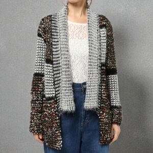 Dor Dor Couture Confetti Cardigan Sweater Shawl Collar Multicolor Soft Cozy LG